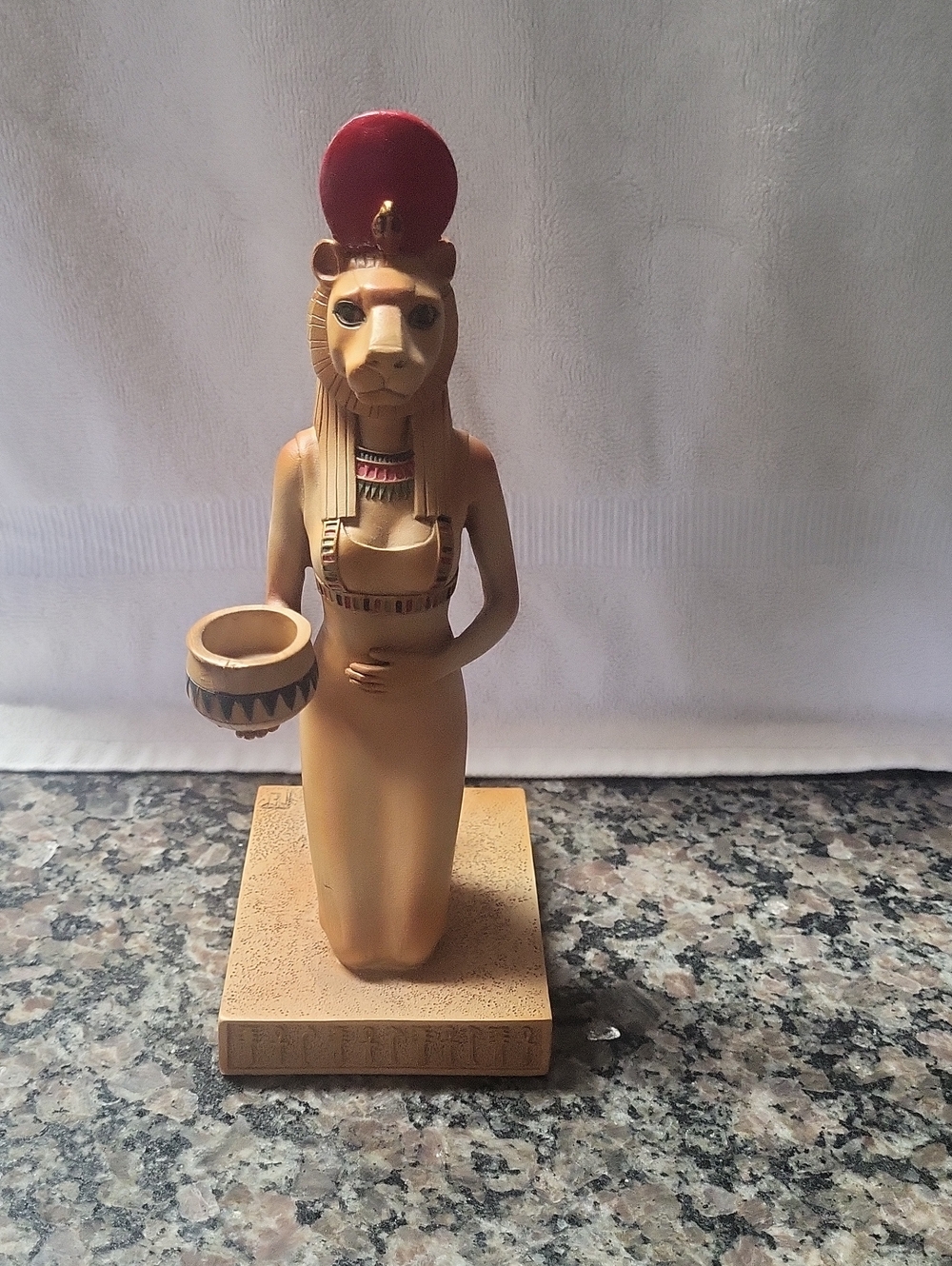 Egyptian Lioness Figurine Statue - Tan and Red Home Accent super cute